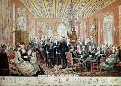 Encontro no Salon Litteraire na Maison Hugo, Paris, c.1875 (gravura) de French School