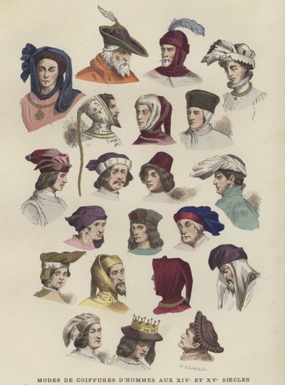 Chapéus e toucas masculinos, séculos XIV e XV de French School