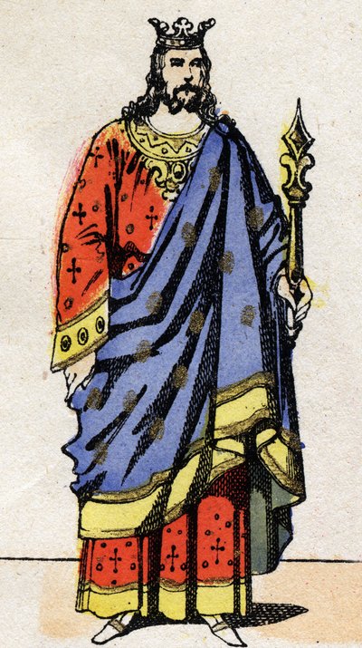 Merovingian Dynasty: Retrato de Dagobert III (699-715) Rei dos Francos de 711 a 715. Imagem epinal do final do século XIX. Coleção particular. de French School
