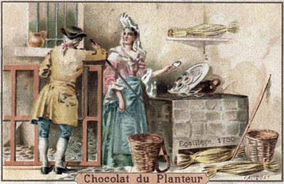 Metier desapareceu: representação de um ecaillere, ou vendedora de ostras, usando um boné típico, em Paris em 1750 (Oyster shucker of Paris de French School