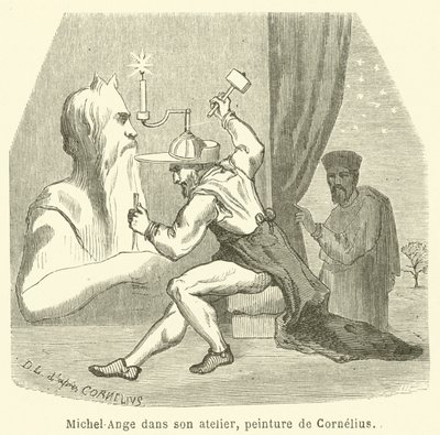Miguel Ângelo na sua oficina (gravura) de French School