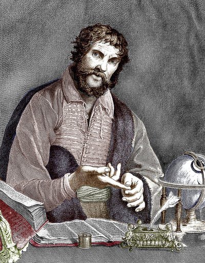 Michel de Nostredame, também conhecido como Nostradamus (1503-1566) astrólogo e médico francês, gravura, documento colorido de French School