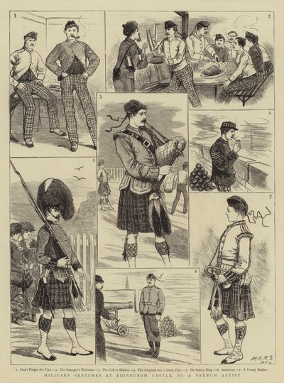 Esboços Militares no Castelo de Edimburgo (gravura) de French School