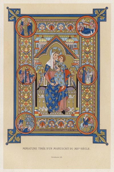 Miniatura de um manuscrito do século XIII (cromolitografia) de French School