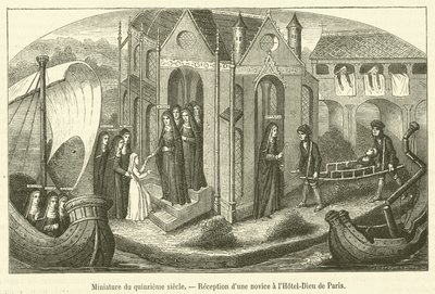 Miniatura do século XV, Recepção de um noviço no Hotel-Dieu em Paris (gravura) de French School