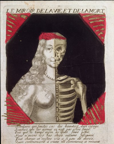 Espelho da vida e da morte (gravura a cores) de French School