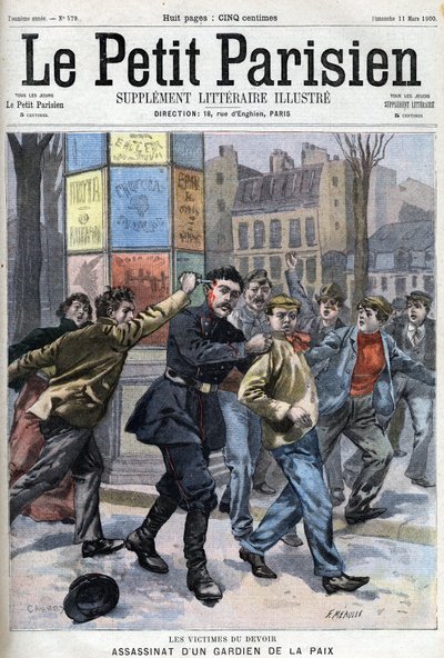 Facto diverso: Assassinato de um pacificador na rue Vergniaud de Paris em 1900 - no " Le petit Parisien". de French School
