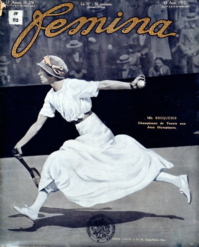Miss Broquedis, campeã olímpica de tênis, capa da Femina, edição 278, 15 de agosto de 1912 (foto colorida) de French School