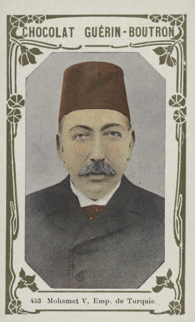 Mohamet V, imperador da Turquia (foto colorida) de French School