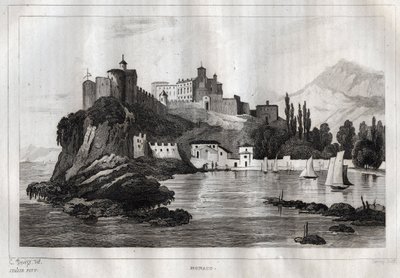 Mónaco - Gravura de "Itália Pitoresca" - Pintura histórica e descritiva da Itália" de M. de Norvins, Ch. Nodier 1834-1836. de French School