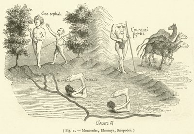 Monocules, Blemmys, Sciopodes (gravura) de French School