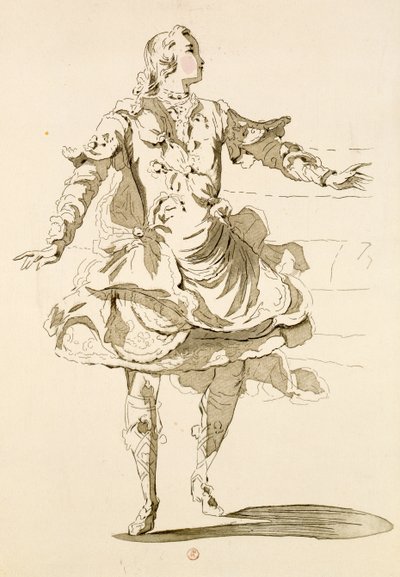 Monsieur Jeliotte como Pigmalion, em Pigmalion, libreto de Lamotte, composto por Jean-Philippe Rameau (1683-1764) 1748 (gravura a cor) de French School