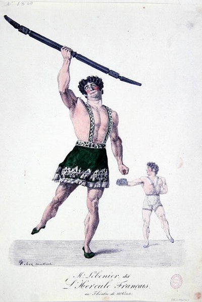Monsieur Lebenier, conhecido como o "Hércules francês", c.1820-30 (cor litho) de French School