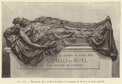 Monumento erguido em Pere-Lachaise em memória de Sivel e Croce-Spinelli (gravura) de French School