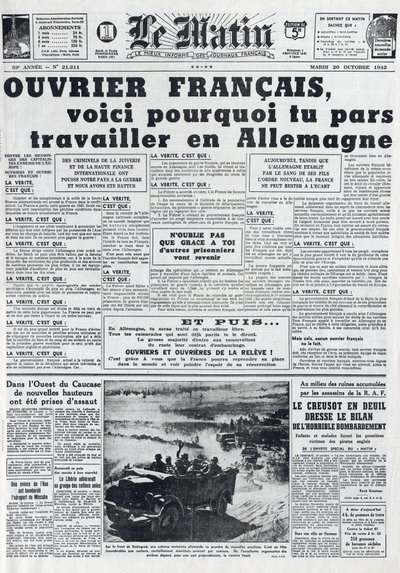 Diário da Manhã nº 21311 de 20 de Outubro de 1942: O Sto - Serviço de Trabalho Obrigatório - Por que ir trabalhar na Alemanha - de French School