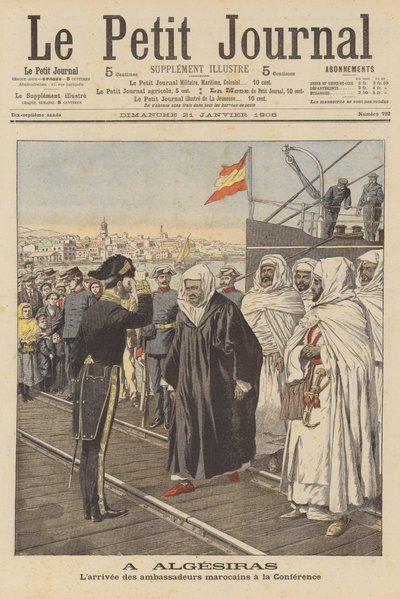 Embaixadores marroquinos chegam à Conferência de Algeciras em Espanha (cor litho) de French School