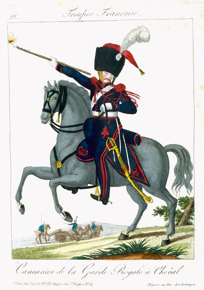 Cannonier montado da guarda real, das tropas francesas, bar. em Basset, Paris, c.1790 de French School