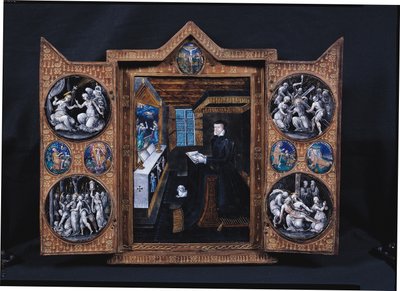 Armário de luto com cenas da vida de Cristo e atributos de Henrique II (1519-1559) e Catarina de Médicis (1519-1589) (esmalte e madeira) de French School