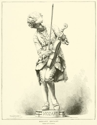 Mozart em criança, Estátua de M Barrias (gravura) de French School