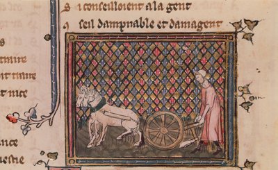 Ms.1044 f.21v O homem é obrigado a trabalhar para viver, de Ovide Moralise escrito por Chretien Legouais de French School