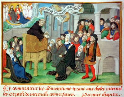 Ms.230 fol.57 Monge Pregando Sobre a Imitação, de Sermões sobre a Paixão e Traços Diversos de Jean de Gerson (1363-1429) de French School