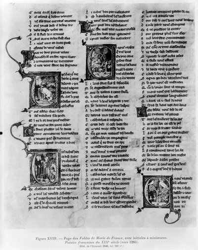 Ms.3142 fol.266 Fábulas de Marie de France (século XVII), de uma antologia de poemas franceses, c.1280-90 de French School