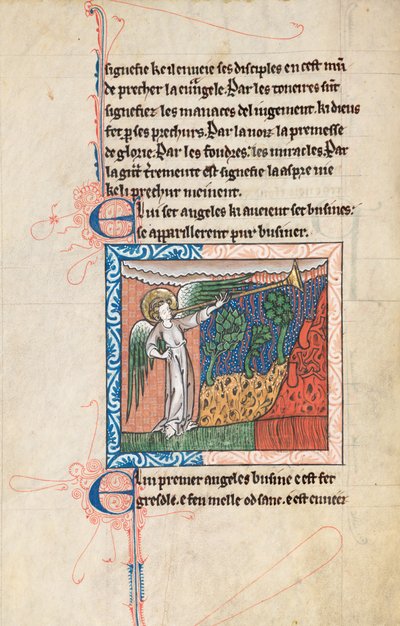 Ms65 f27v, Comentário sobre o Apocalipse de São João, final do século 13 (caneta e tinta e têmpera sobre velino) de French School