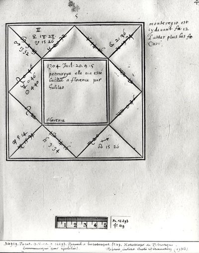 Ms.Fr.12293 fol.49 Horóscopo de Petrarca (1304-74) de Galileu, de uma coleção de horóscopos de figuras do século 14 ao 17 de French School