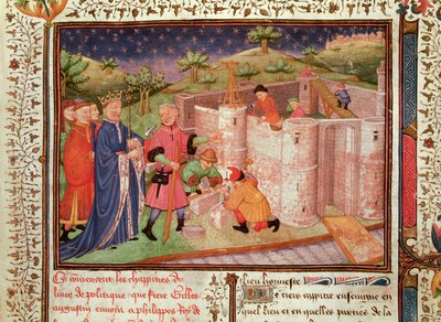 Ms 1015 fol.1 Construção de um castelo, do governo dos reis e príncipes de French School