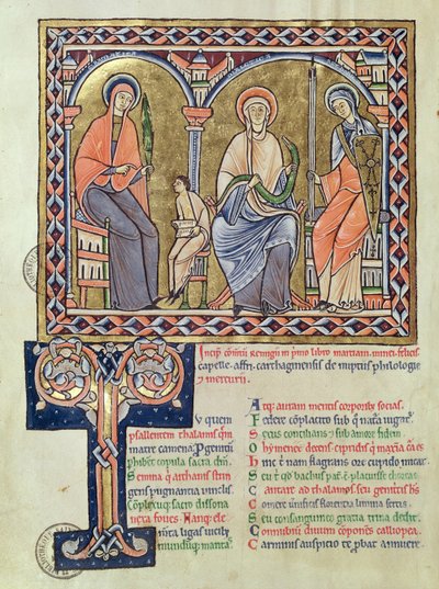 Ms 1041 f.1v Gramática, dialeto e retórica de Satyricon por Martianus Capella, c.1200 de French School