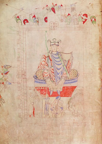 Ms. 1215 t.3 fol.13v Rei Davi em majestade no centro de Jerusalém, 1109 de French School