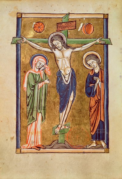 Ms. 1273 fol.14v The Crucifixion, ilustração de um saltério de French School
