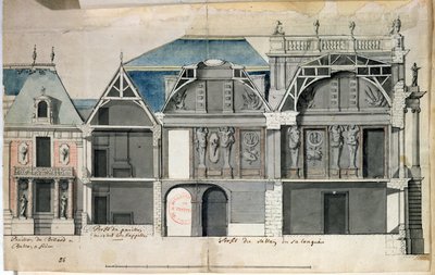 Ms 130736 Secção transversal de uma ala do castelo de Versailles construído por Louis Le Vau ((1612-70) (wc no papel) de French School