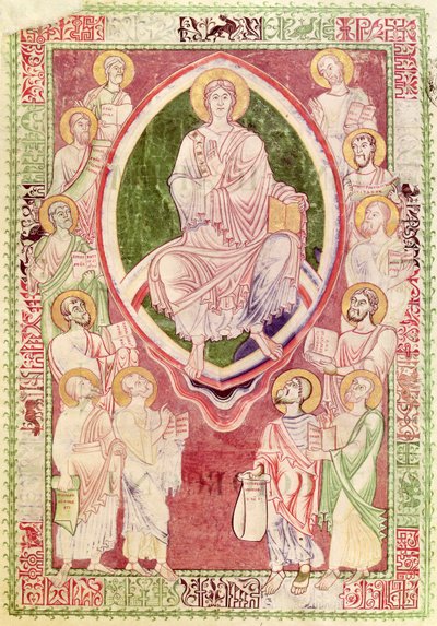 Ms 132 fol.2r Cristo com os doze profetas menores, de Explanatio in Prophetas et Ecclesiasten por São Jerônimo, de Citeaux Abbey de French School