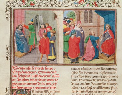 Ms 149 t.1 fol.108v Como os belgas elegem um duque, da história dos nobres príncipes de Hainaut, por Jacques de Guise de French School