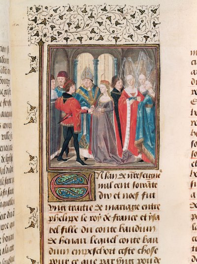Ms. 149 t.3 fol.88 O casamento de Philippe Auguste (1165-1223), rei da França e Isabelle de Hainault, filha do conde Baudouin de French School