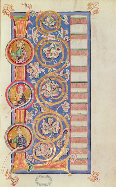 Ms 14 fol.23 Historiated L inicial com medalhões, de um Evangeliary de French School