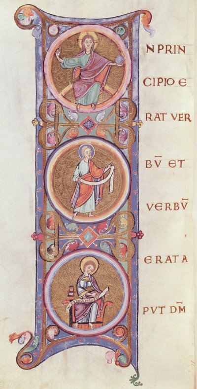 Ms 14 fol.60v Historiated inicial eu descrevendo o começo do Evangelho de São João de French School