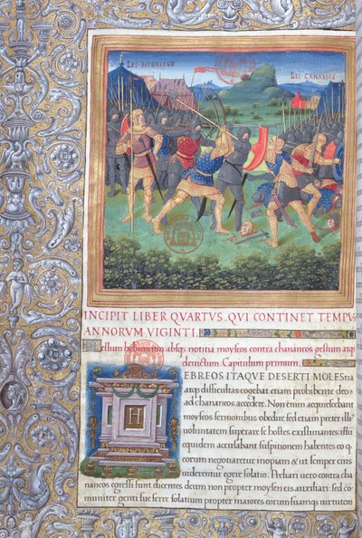 Ms. 1581 f. 071 Ilustração do Livro IV (Da Rejeição daquela Geração à Morte de Moisés), Capítulo 1 das Antiguidades dos Judeus (Antiquitates Judaicae) de Flavius Josephus - Luta de de French School