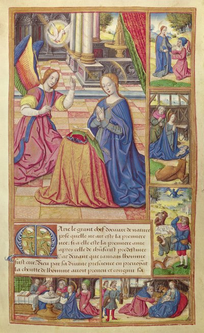 Ms 17 fol.2 A Anunciação e a Infância de Cristo, de Vie des Femmes Celebres, c.1505 de French School