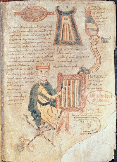 Ms 18 fol.13 Rei David jogando um saltério, de um saltério de French School