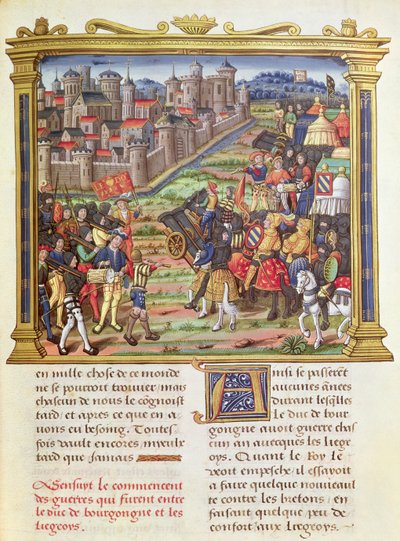 Ms 18 fol.36r Guerra entre Charles o Negrito, Duque de Borgonha e Liege em 1467-68, das Memórias de Philippe of Commines (1445-1509) de French School