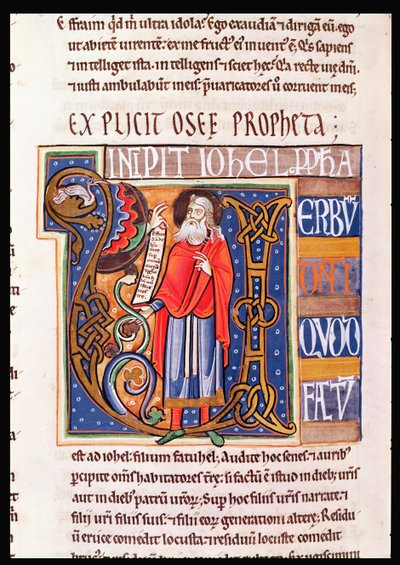 Ms 1 fol.193v Historiated U inicial que descreve Joel, da Bíblia de Souvigny de French School