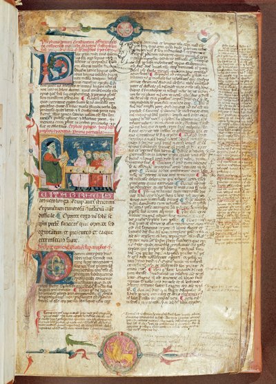 Ms. 2046 fol. 1 Cena de instrução, primeira página de Aforismos por Hipócrates com Comentários de Galeno de French School