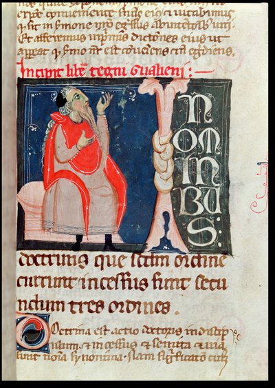 Ms. 2046 fol. 261 A Scientist, ilustração no início dos Comentários por Aliben Rhodonan sobre Ars Parva por Galen (c.130-c.201) de French School