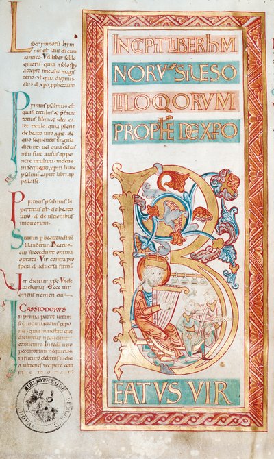 Ms 232 f.3v Historiated inicial B representando o rei David, de um livro de salmos de French School
