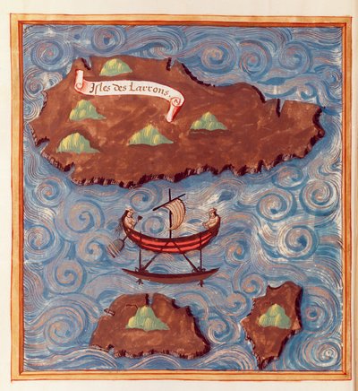 Ms 24224 Fol.20v Mapa das Ilhas Ladrones, de um relato da Viagem de Fernão de Magalhães de French School