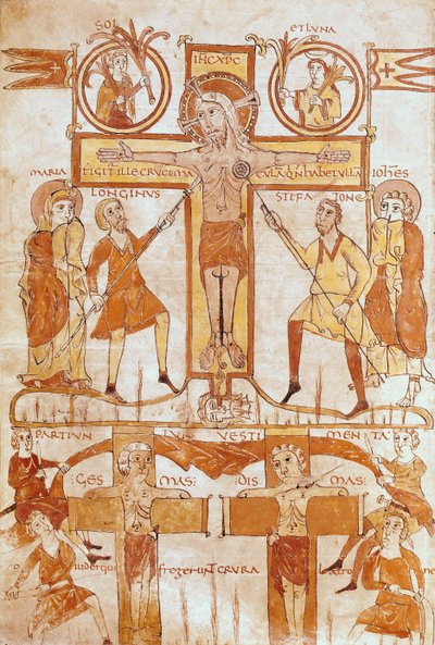 Ms 24 fol.7v A Crucificação e a Divisão das Roupas do Salvador, de um Evangelho de French School