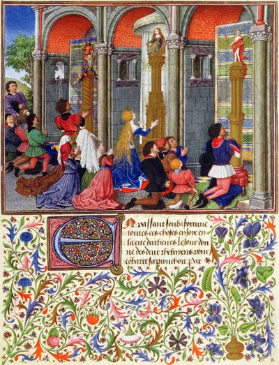 2617 Arcitas orando a Marte, Palemon orando a Vênus, Emily orando a Diana, de La Teseida, por Giovanni Boccaccio (1313-1375) 1340-41 de French School