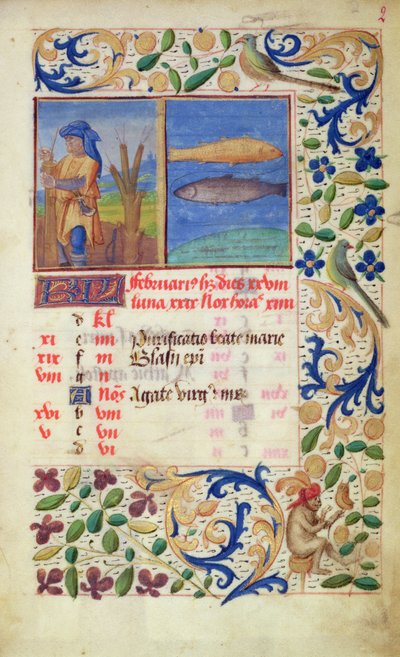 Ms 2697 Calendário para o mês de fevereiro, da Heures de Notre Dame de French School